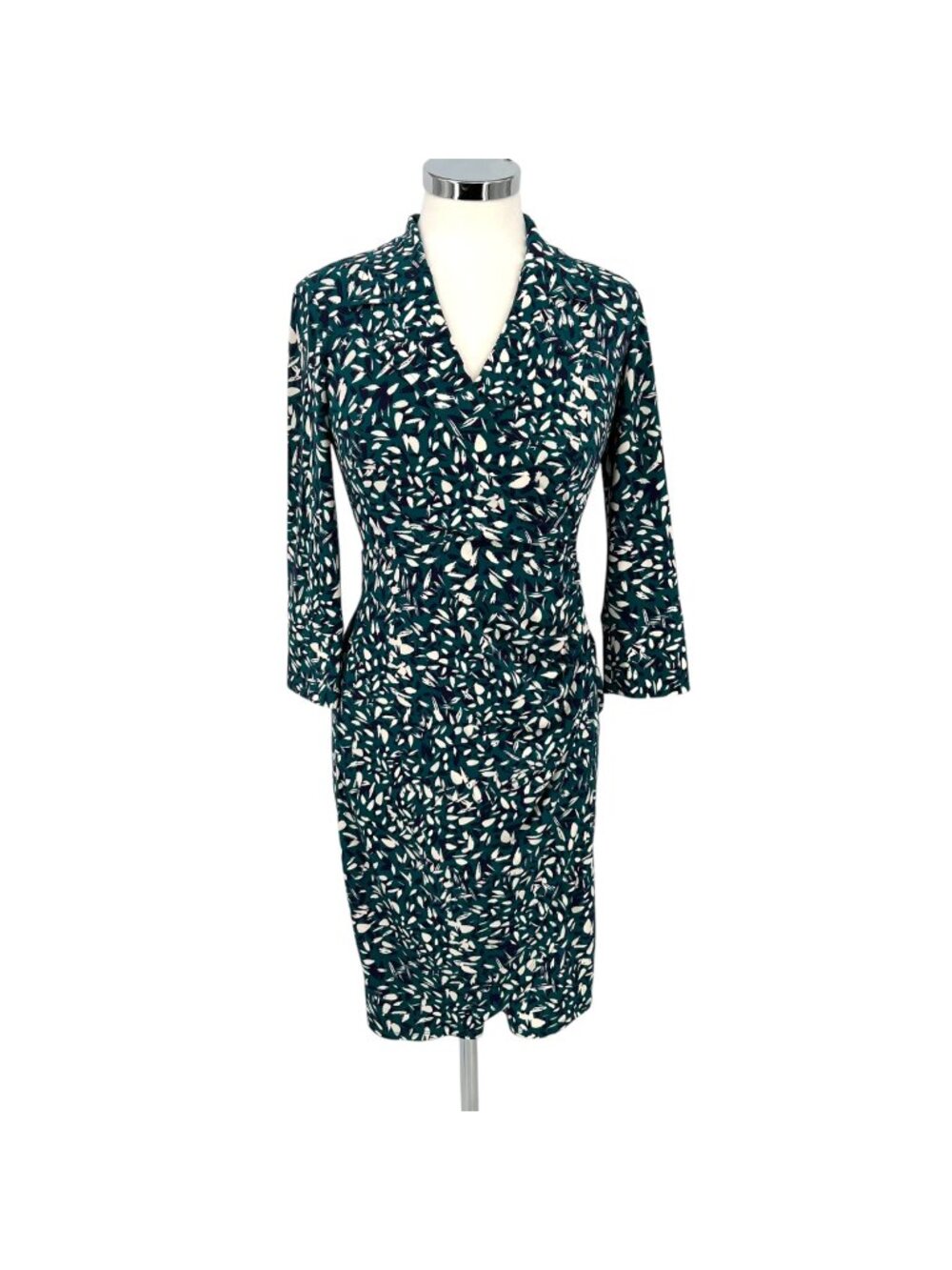 Eliza J Leaf Print Jersey Wrap Dress Teal Blue White Size 2